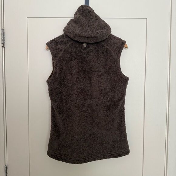 Kuhl Womens Sz L Brown Fuzzy Hooded Flight Vest Packable Hood Sherpa Outdoor - Picture 4 of 12